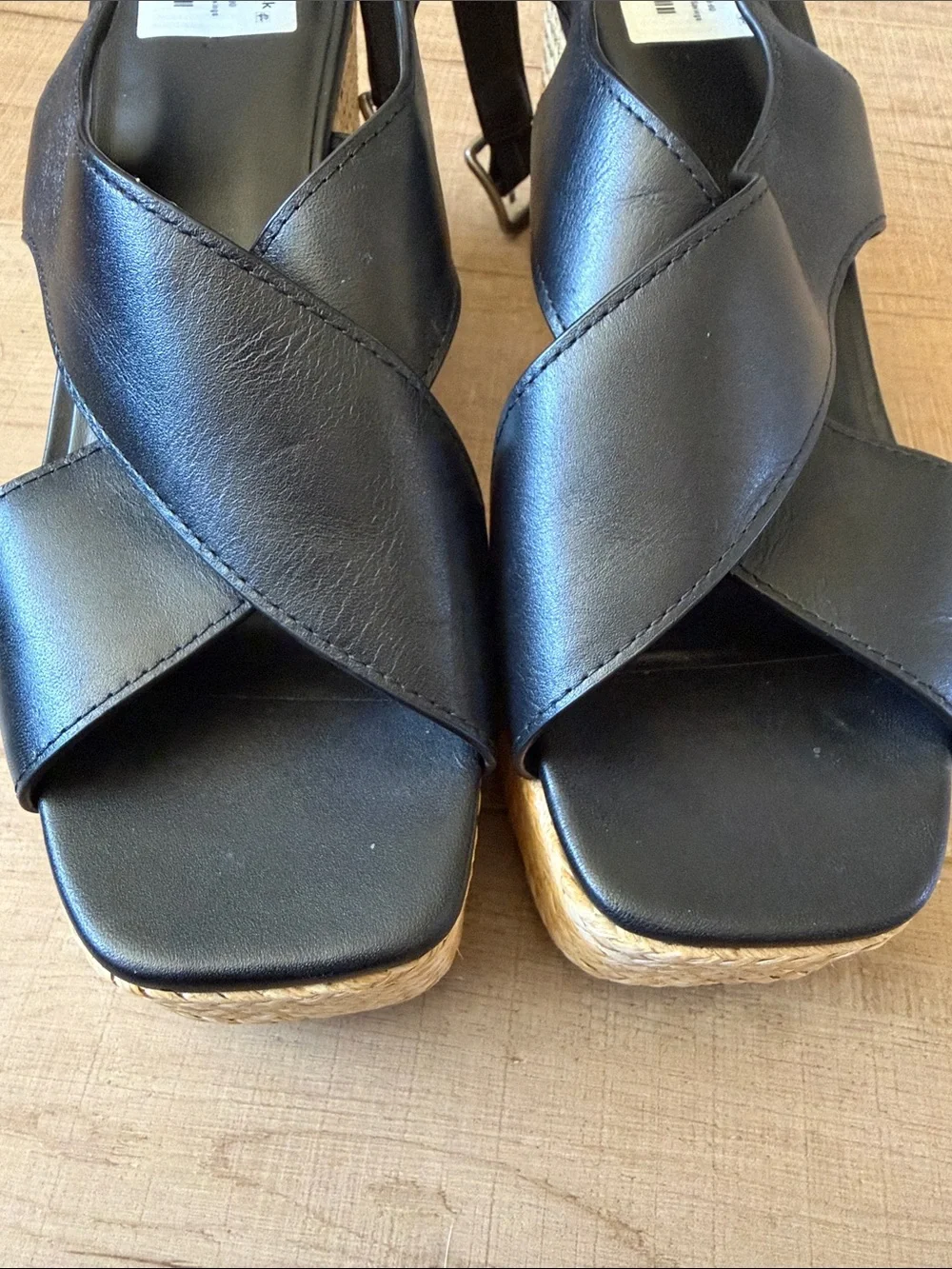 Vince Black Leather Crisscross Platform Slingback Sandal